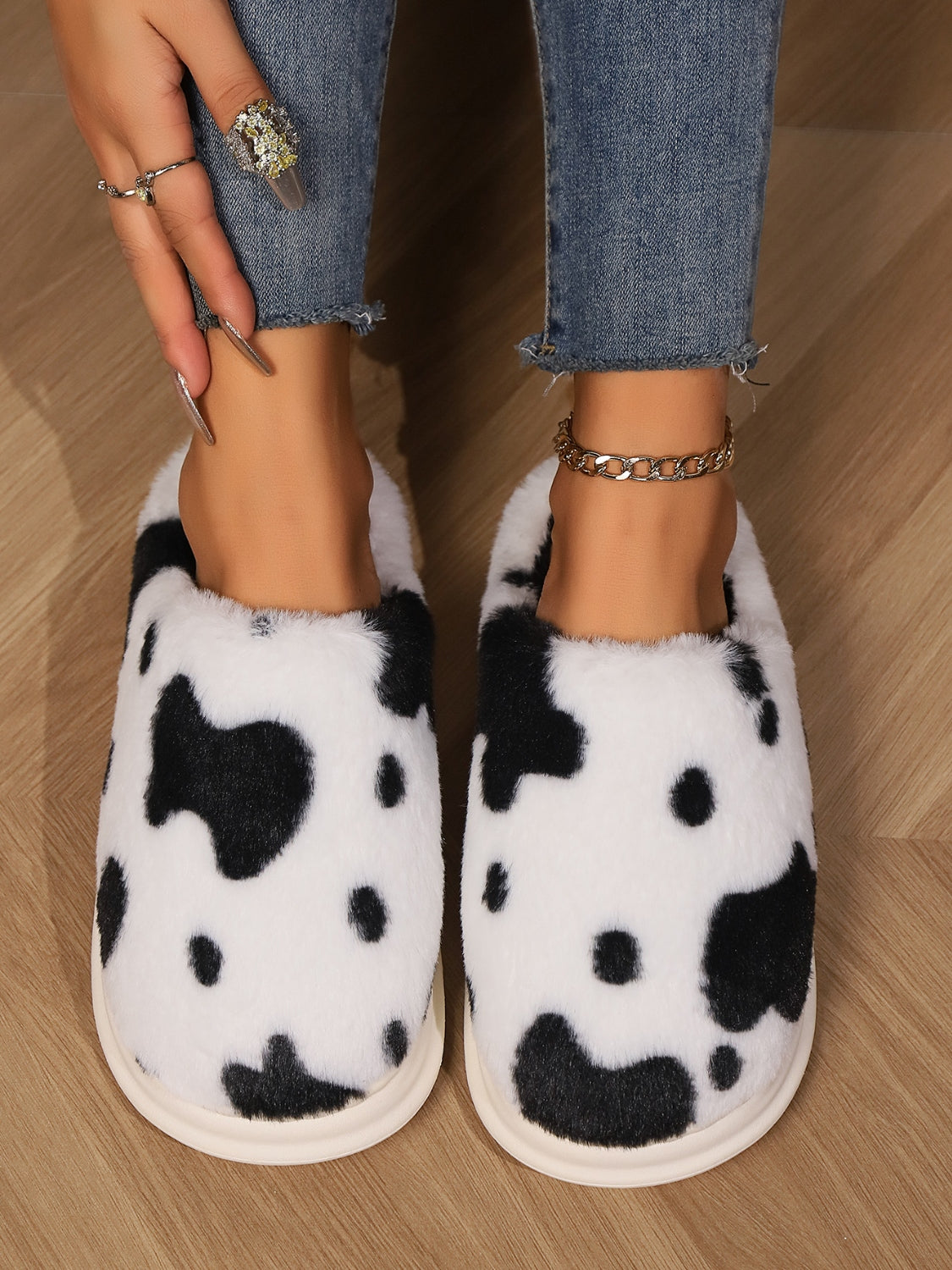 Animal Print Faux Fur Slippers