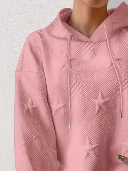 Plus Size Star Texture Long Sleeve Drawstring Hoodie