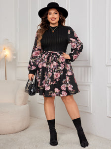 Plus Size Tied Printed Long Sleeve Dress