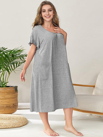 Plus Size Round Neck Short Sleeve Lounge Dress