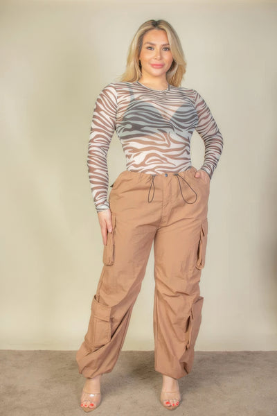 Flap Pockets Drawstring Ruched Parachute Pants