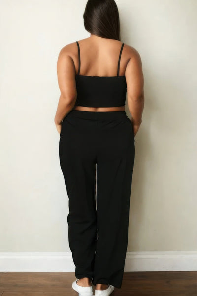 Bustier Crop Cami Top & Slant Pocket Straight Pants