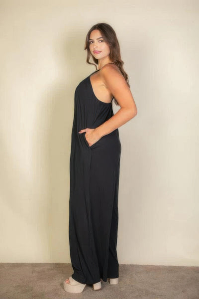 Spaghetti Strap Solid Wide Jumpsuit