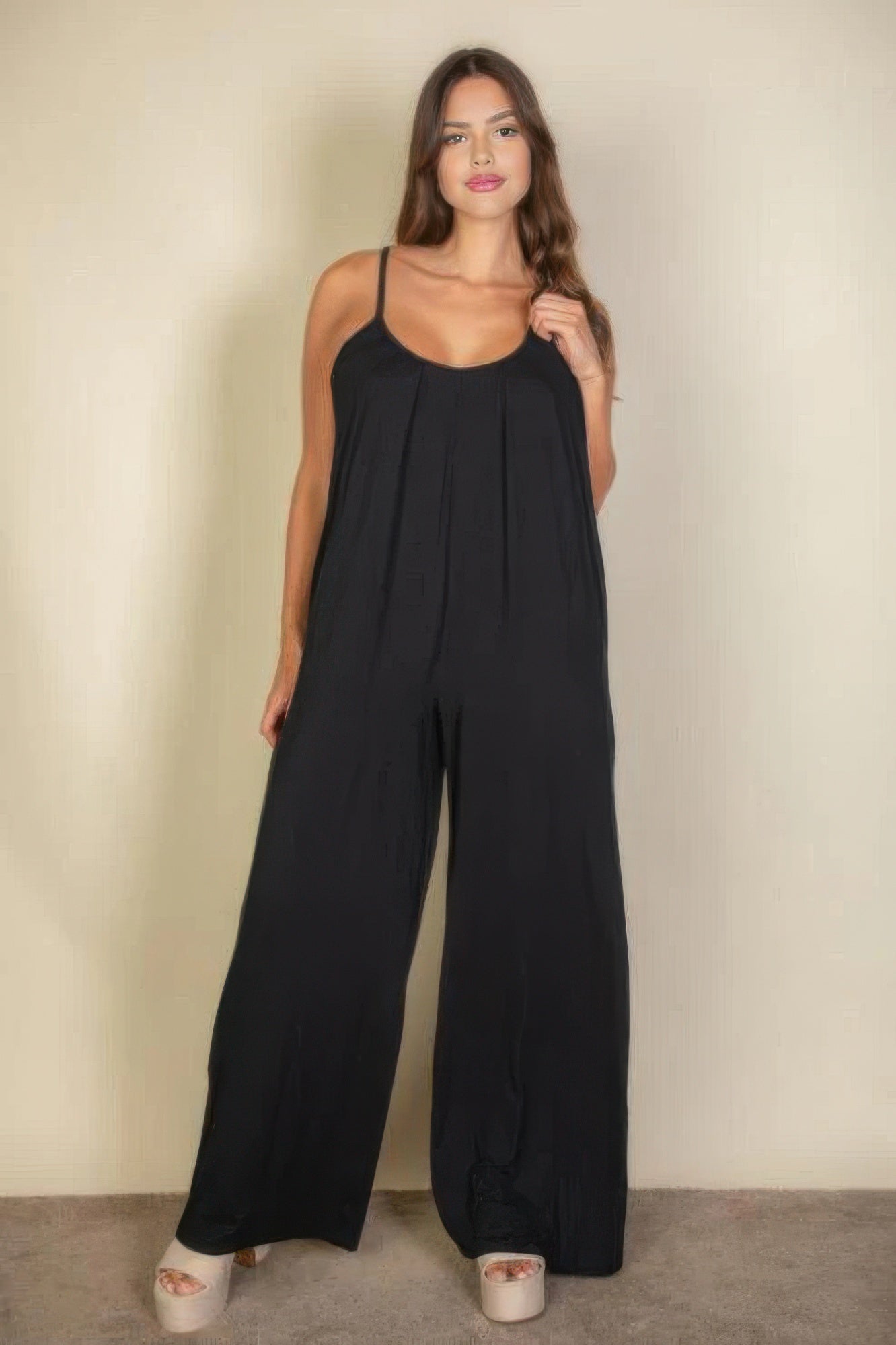 Spaghetti Strap Solid Wide Jumpsuit