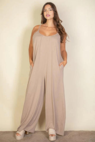 Spaghetti Strap Solid Wide Jumpsuit