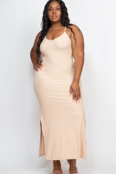 Ribbed Side Slit Long Cami Maxi Dress