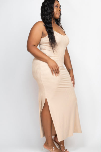 Ribbed Side Slit Long Cami Maxi Dress