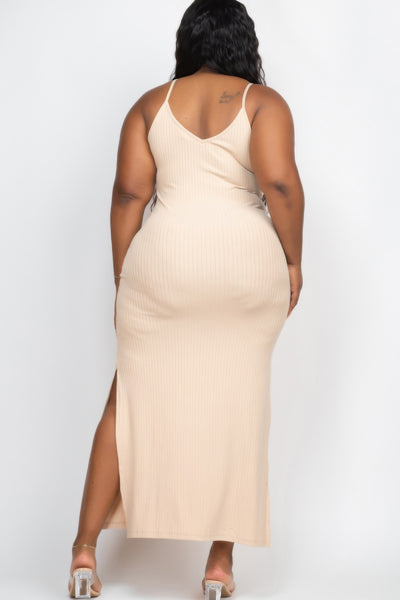 Ribbed Side Slit Long Cami Maxi Dress