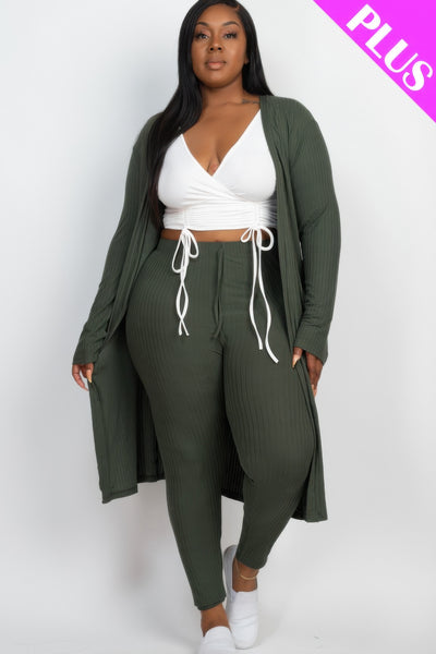 Ribbed Long Cardigan & Leggings Set