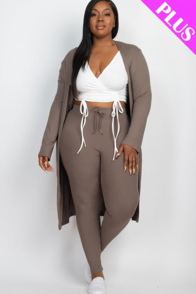 Ribbed Long Cardigan & Leggings Set