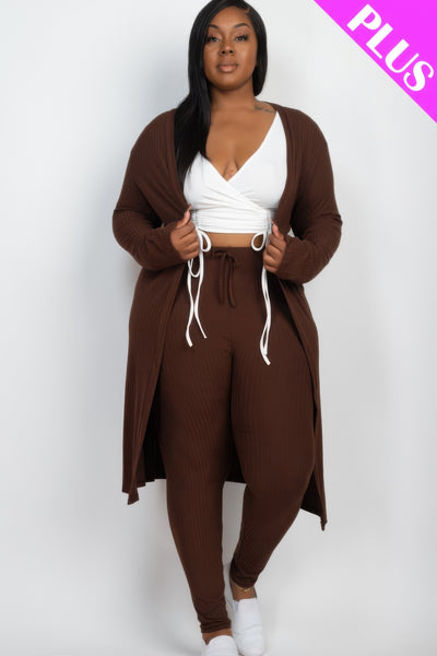 Ribbed Long Cardigan & Leggings Set