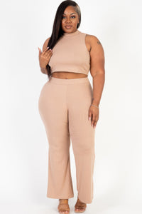 Ribbed Mock Neck Crop Tank Top & Bootcut Pants Set