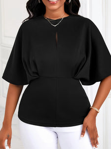 Plus Size Ruched Round Neck Half Sleeve Blouse