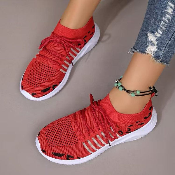 Breathable Leopard Mesh Lace Up Sneakers