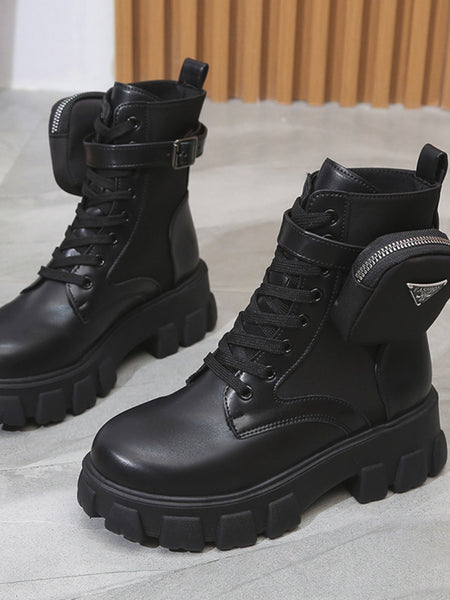 Lace Up PU Leather Platform Boots